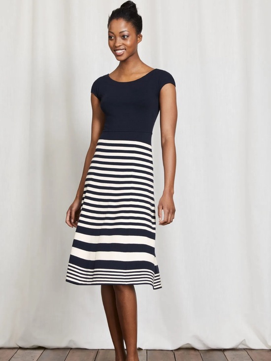 Boden Dresses & Skirts - Boden Navy & Cream Striped Fit-and-Flare Dress